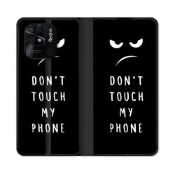 Housse cuir portefeuille Pour Xiaomi Redmi 10C Humour Don't Touch