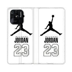 Housse cuir portefeuille Pour Xiaomi Redmi 10C Jordan 23 Blanc