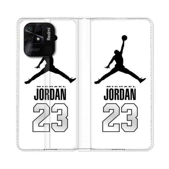 Housse cuir portefeuille Pour Xiaomi Redmi 10C Jordan 23 Blanc