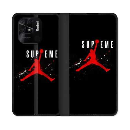 Housse cuir portefeuille Pour Xiaomi Redmi 10C Jordan Supreme Noir