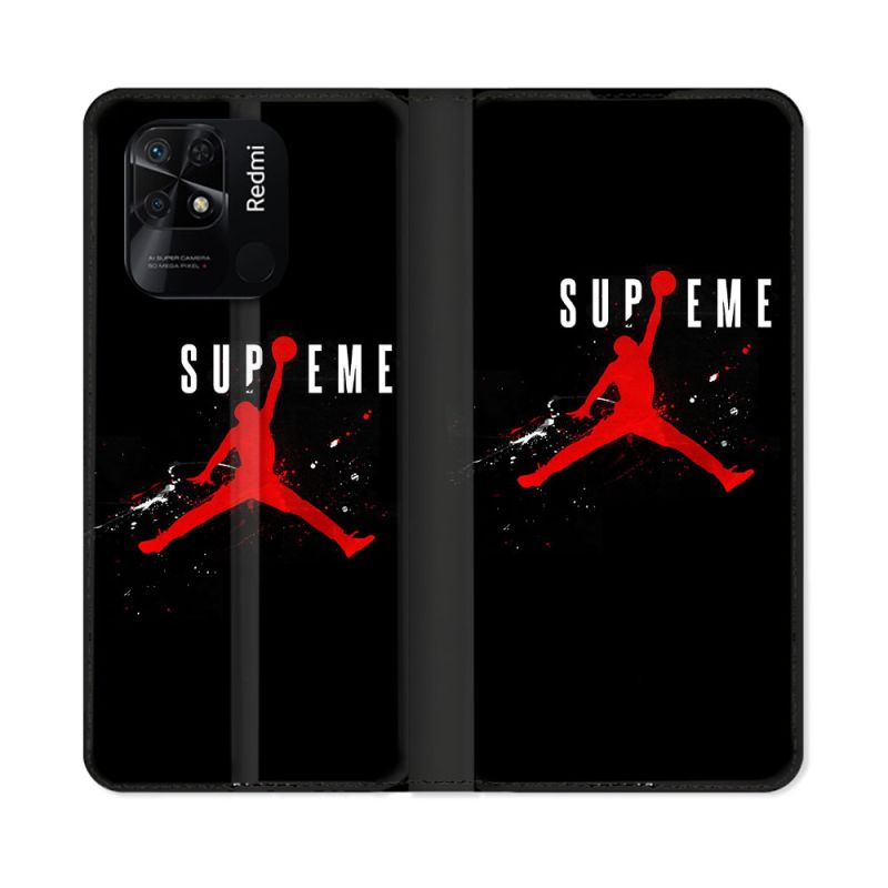 Housse cuir portefeuille Pour Xiaomi Redmi 10C Jordan Supreme Noir