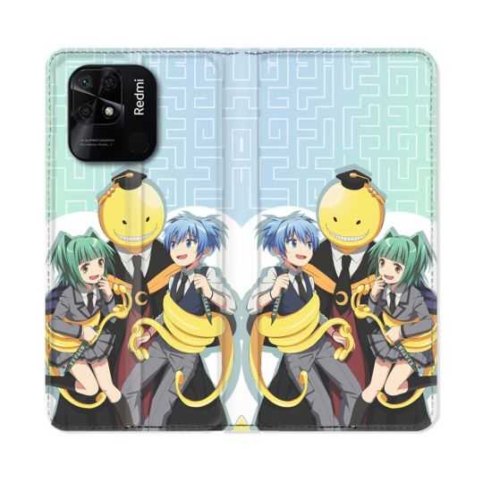 Housse cuir portefeuille Pour Xiaomi Redmi 10C Manga Assassination Classroom Kuro Trio