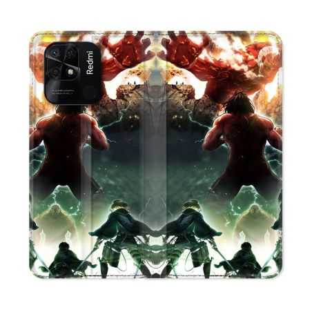 Housse cuir portefeuille Pour Xiaomi Redmi 10C Manga Attaque Titans Combat