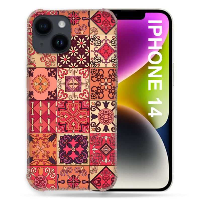 Coque Pour Iphone 14 (6.1) Texture Carreau Ciment Rouge