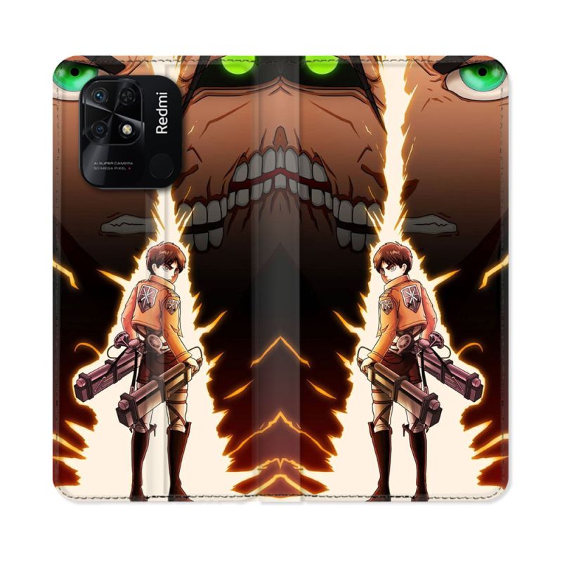 Housse cuir portefeuille Pour Xiaomi Redmi 10C Manga Attaque Titans Eren Eclair