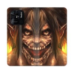 Housse cuir portefeuille Pour Xiaomi Redmi 10C Manga Attaque Titans Eren Titan