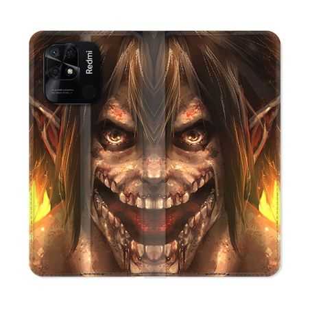 Housse cuir portefeuille Pour Xiaomi Redmi 10C Manga Attaque Titans Eren Titan
