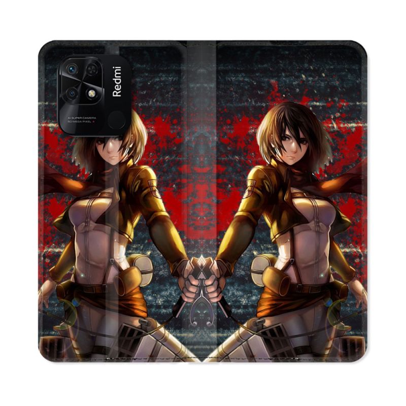 Housse cuir portefeuille Pour Xiaomi Redmi 10C Manga Attaque Titans Mikasa