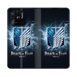 Housse cuir portefeuille Pour Xiaomi Redmi 10C Manga Attaque Titans Noir