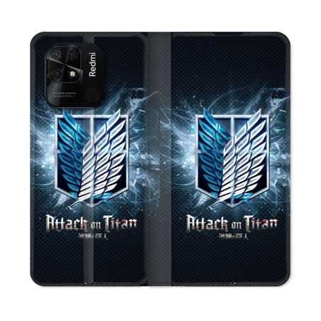 Housse cuir portefeuille Pour Xiaomi Redmi 10C Manga Attaque Titans Noir