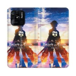Housse cuir portefeuille Pour Xiaomi Redmi 10C Manga Attaque Titans Soleil
