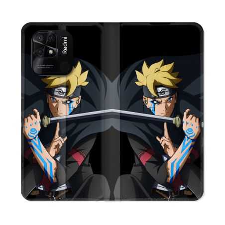 Housse cuir portefeuille Pour Xiaomi Redmi 10C Manga Boruto Tatouage