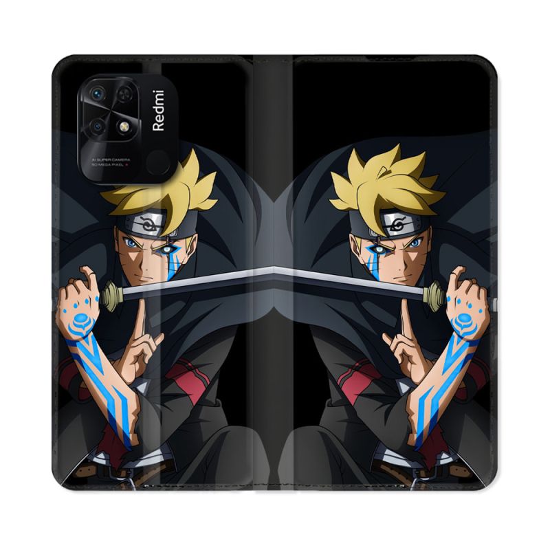 Housse cuir portefeuille Pour Xiaomi Redmi 10C Manga Boruto Tatouage