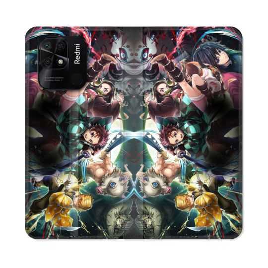 Housse cuir portefeuille Pour Xiaomi Redmi 10C Manga Demon Slayer Groupe