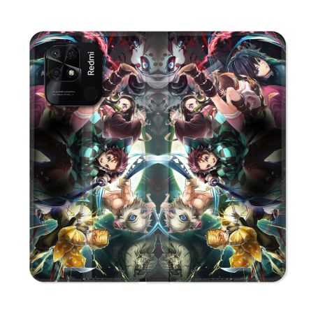Housse cuir portefeuille Pour Xiaomi Redmi 10C Manga Demon Slayer Groupe