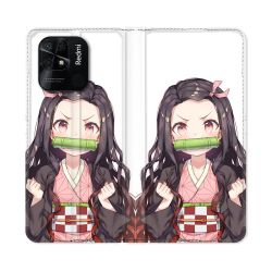 Housse cuir portefeuille Pour Xiaomi Redmi 10C Manga Demon Slayer Nezuko