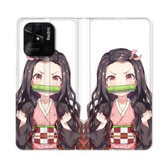 Housse cuir portefeuille Pour Xiaomi Redmi 10C Manga Demon Slayer Nezuko