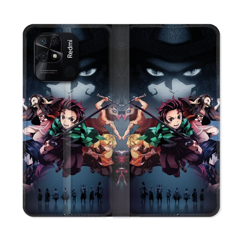 Housse cuir portefeuille Pour Xiaomi Redmi 10C Manga Demon Slayer Noir