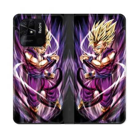 Housse cuir portefeuille Pour Xiaomi Redmi 10C Manga Dragon Ball Sangohan Violet