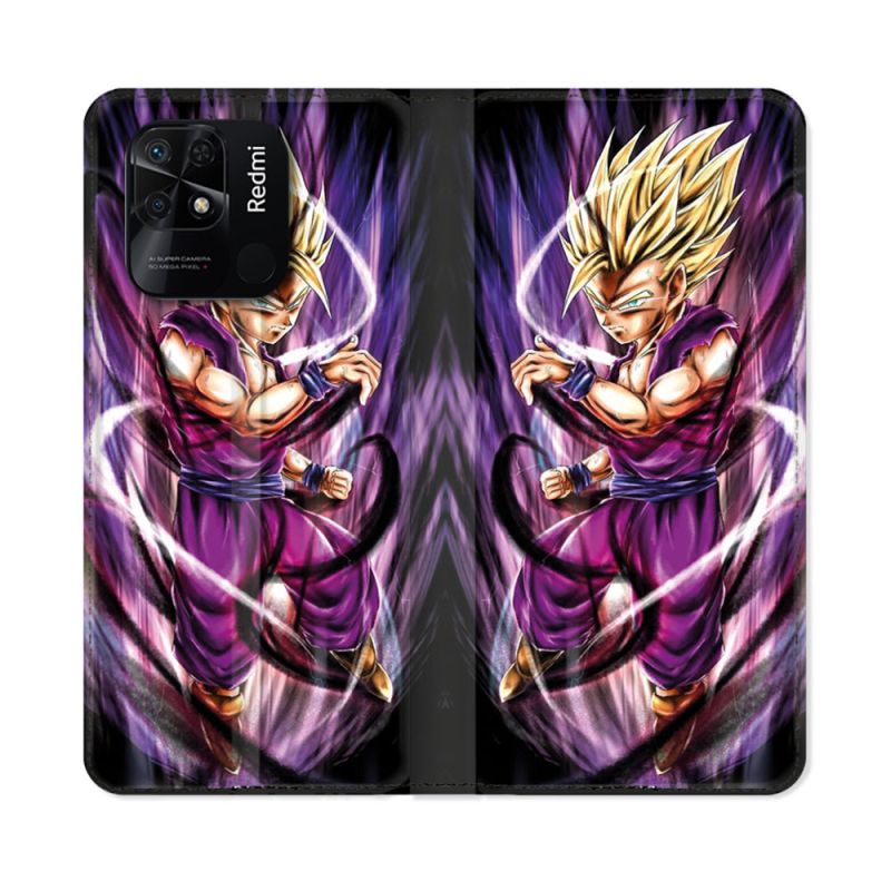 Housse cuir portefeuille Pour Xiaomi Redmi 10C Manga Dragon Ball Sangohan Violet