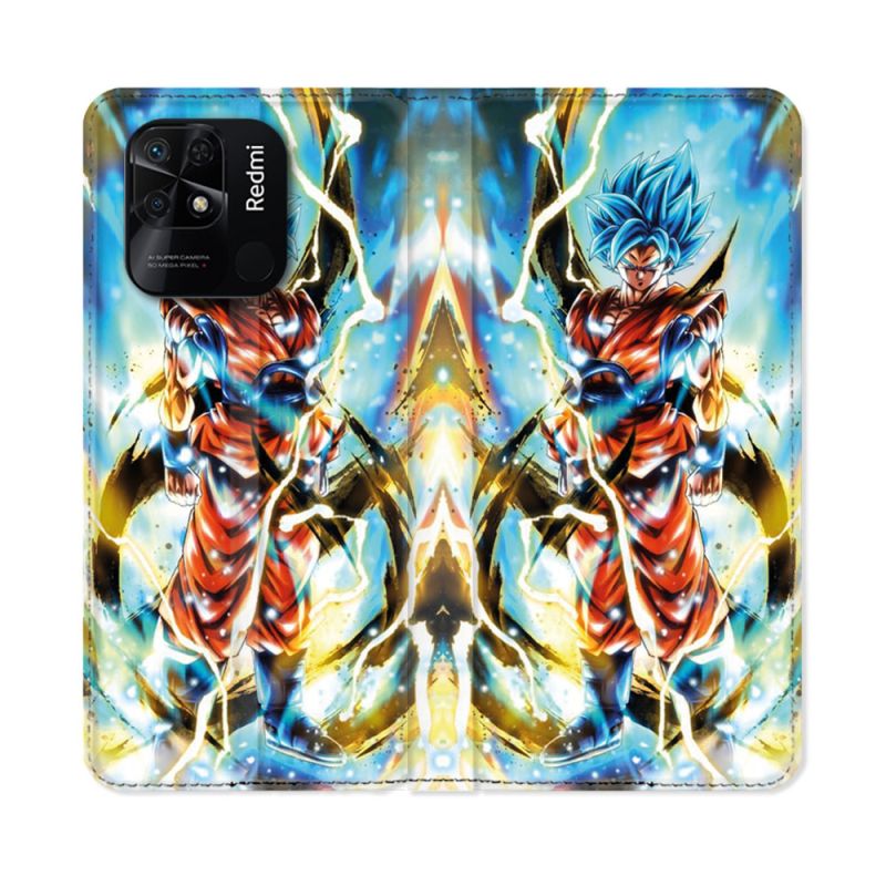 Housse cuir portefeuille Pour Xiaomi Redmi 10C Manga Dragon Ball Sangoku Blanc