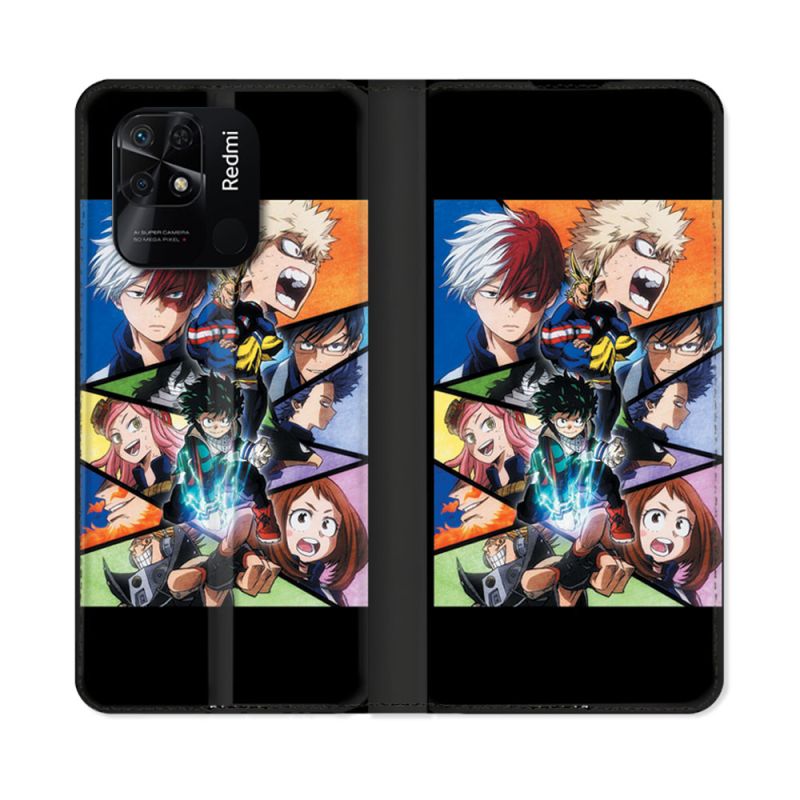 Housse cuir portefeuille Pour Xiaomi Redmi 10C Manga My Hero Academia Noir