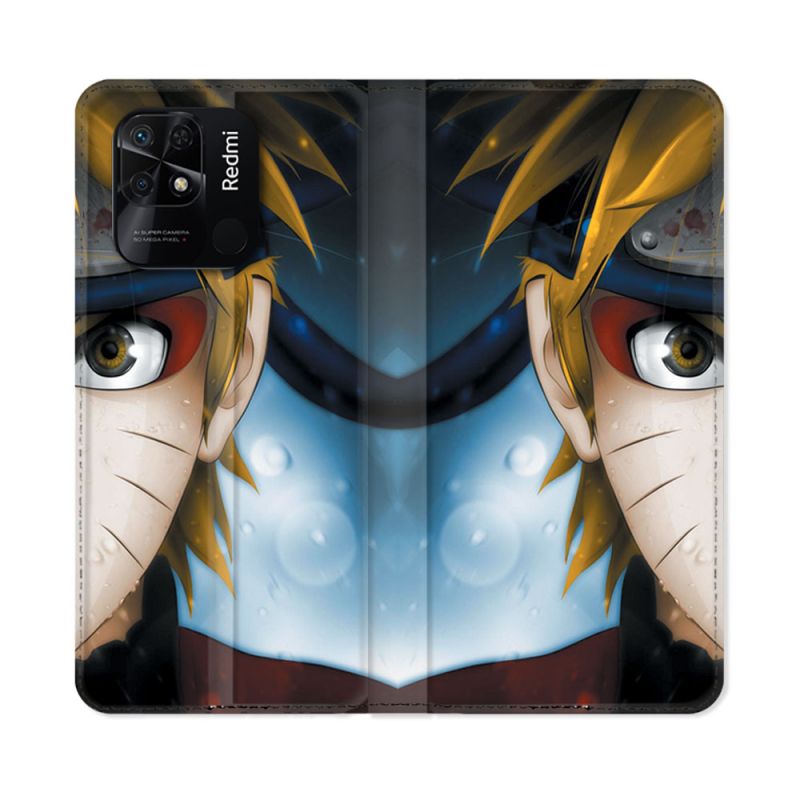 Housse cuir portefeuille Pour Xiaomi Redmi 10C Manga Naruto Blanc