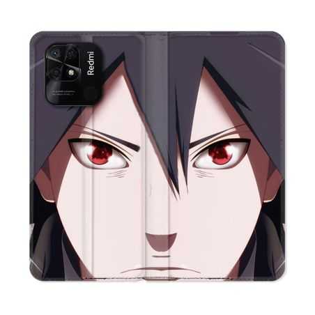 Housse cuir portefeuille Pour Xiaomi Redmi 10C Manga Naruto Sasuke visage