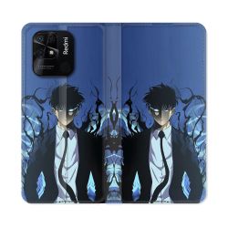 Housse cuir portefeuille Pour Xiaomi Redmi 10C Manga Solo Leveling Sung Bleu