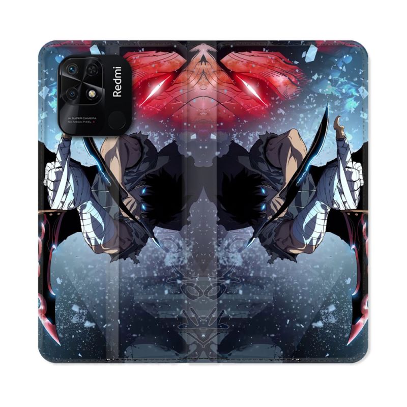 Housse cuir portefeuille Pour Xiaomi Redmi 10C Manga Solo Leveling Sung Epee