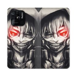Housse cuir portefeuille Pour Xiaomi Redmi 10C Manga Tokyo Ghoul Kaneki Noir