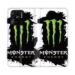Housse cuir portefeuille Pour Xiaomi Redmi 10C Monster Energy Tache