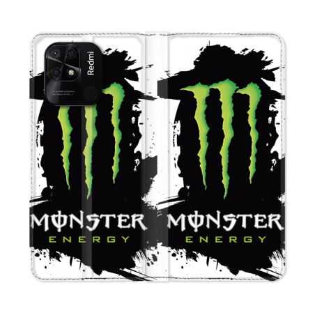 Housse cuir portefeuille Pour Xiaomi Redmi 10C Monster Energy Tache