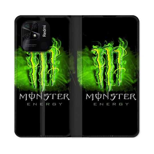 Housse cuir portefeuille Pour Xiaomi Redmi 10C Monster Energy Vert