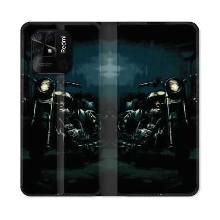 Housse cuir portefeuille Pour Xiaomi Redmi 10C Moto Harley Vintage