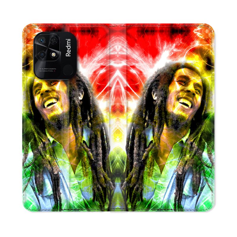 Housse cuir portefeuille Pour Xiaomi Redmi 10C Musique Bob Marley Color