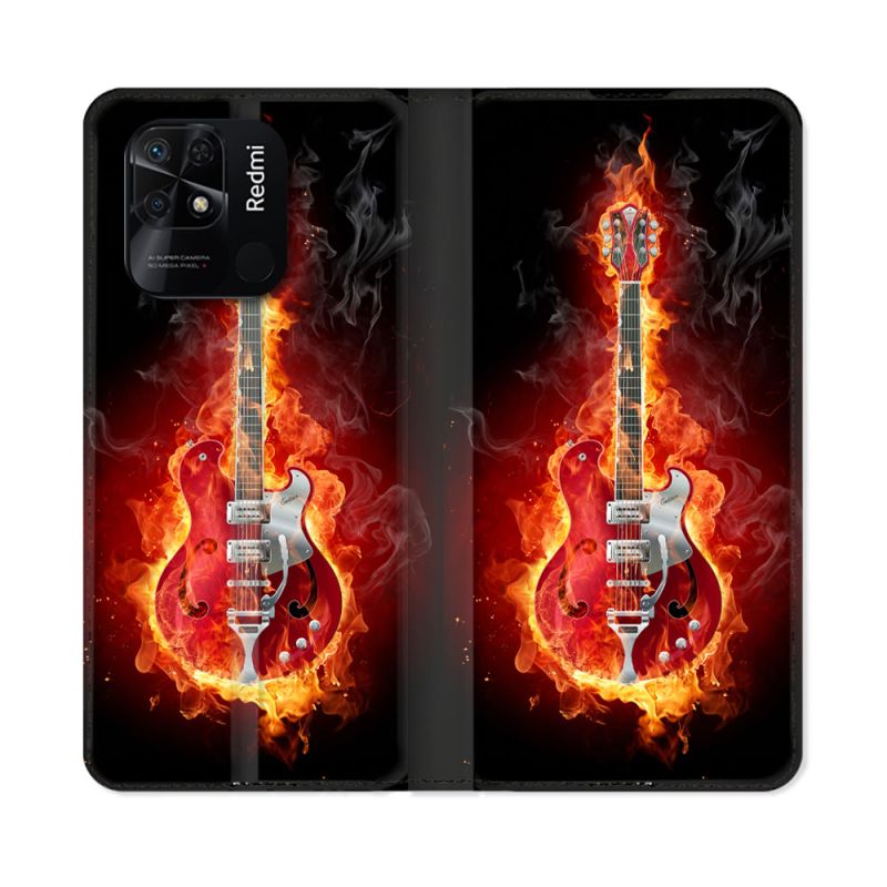Housse cuir portefeuille Pour Xiaomi Redmi 10C Musique Guitare Electrique