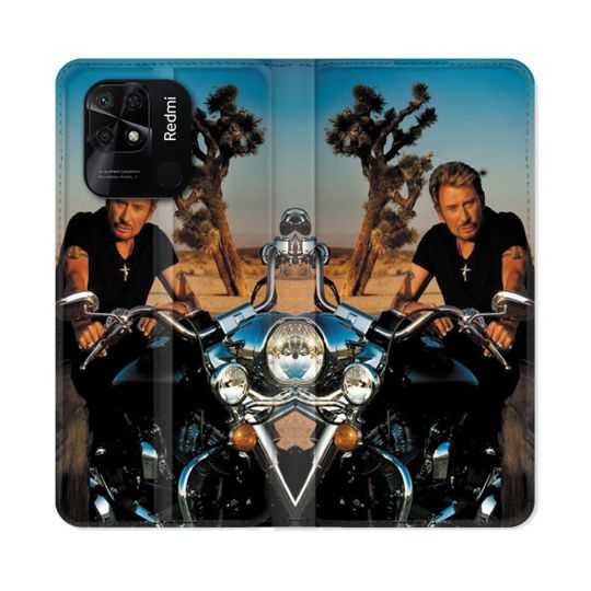 Housse cuir portefeuille Pour Xiaomi Redmi 10C Musique Johnny Hallyday Moto