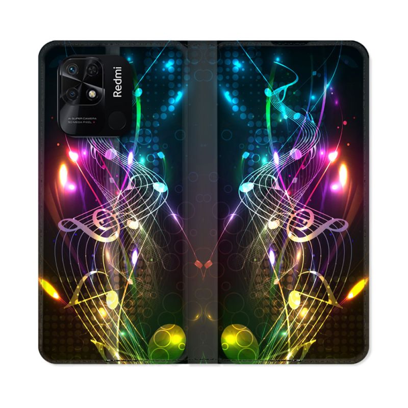 Housse cuir portefeuille Pour Xiaomi Redmi 10C Musique Partition Multicolore