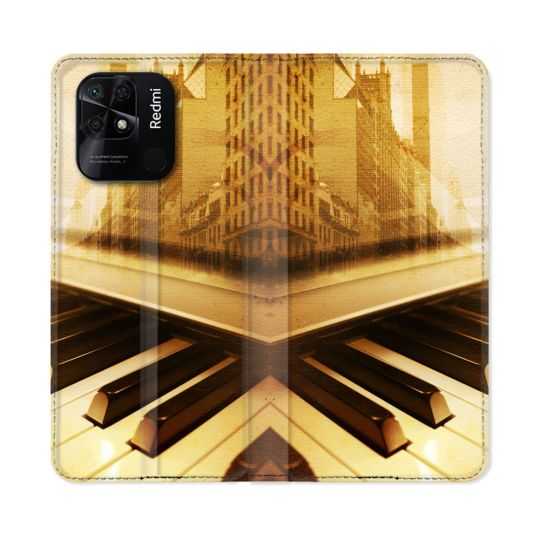 Housse cuir portefeuille Pour Xiaomi Redmi 10C Musique Piano Retro