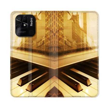 Housse cuir portefeuille Pour Xiaomi Redmi 10C Musique Piano Retro