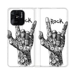 Housse cuir portefeuille Pour Xiaomi Redmi 10C Musique Rock Main