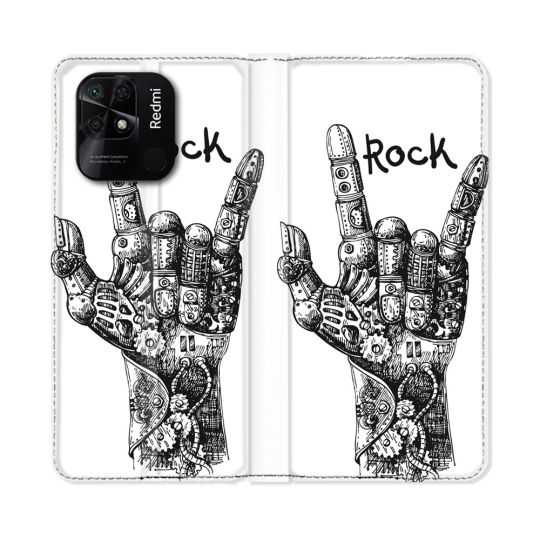 Housse cuir portefeuille Pour Xiaomi Redmi 10C Musique Rock Main