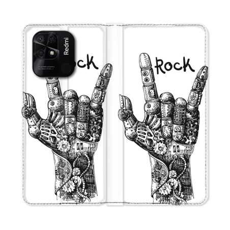Housse cuir portefeuille Pour Xiaomi Redmi 10C Musique Rock Main