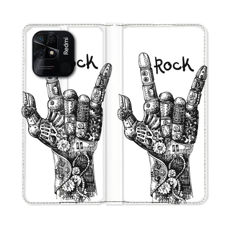 Housse cuir portefeuille Pour Xiaomi Redmi 10C Musique Rock Main