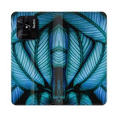 Housse cuir portefeuille Pour Xiaomi Redmi 10C Nature Feuille Palmier