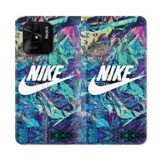 Housse cuir portefeuille Pour Xiaomi Redmi 10C Nike Turquoise
