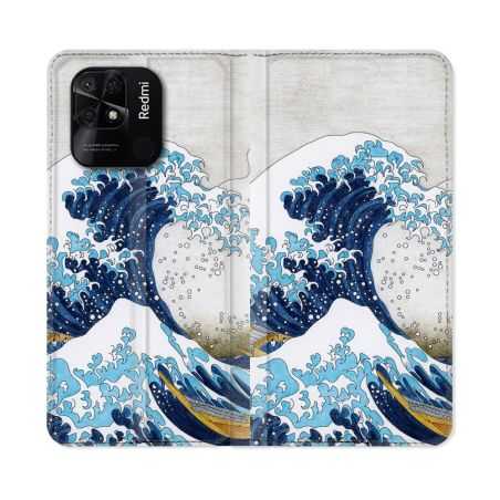 Housse cuir portefeuille Pour Xiaomi Redmi 10C Peinture La Grande Vague