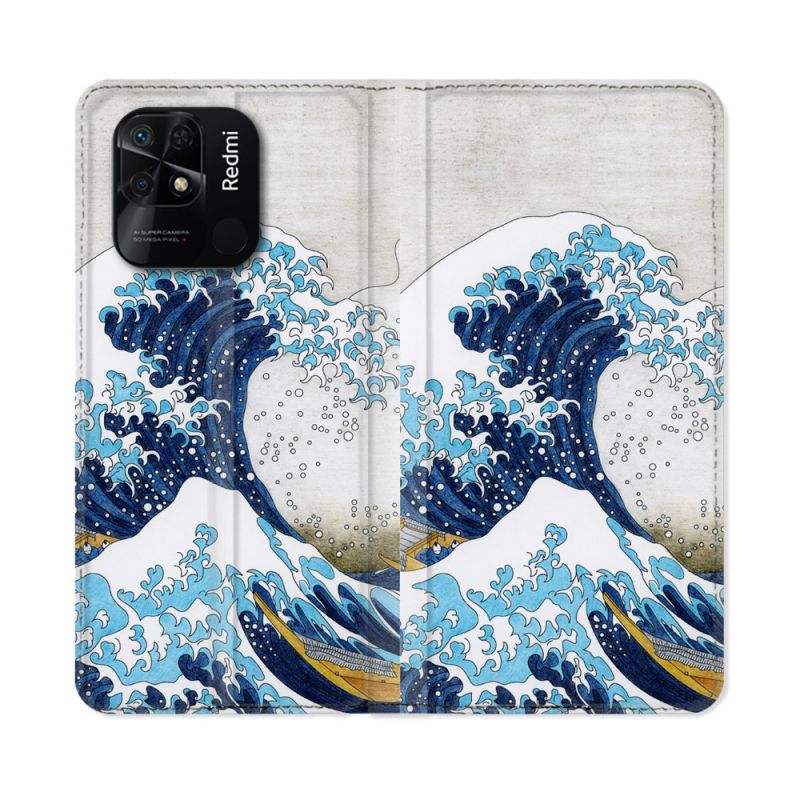 Housse cuir portefeuille Pour Xiaomi Redmi 10C Peinture La Grande Vague