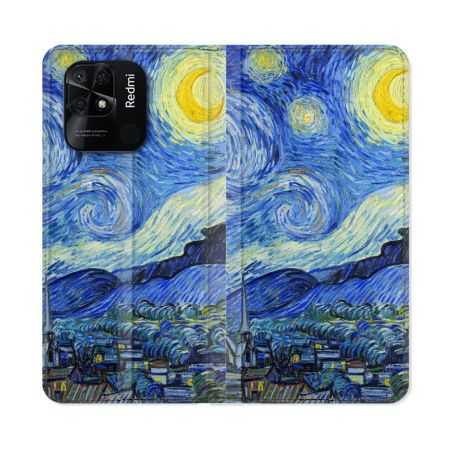 Housse cuir portefeuille Pour Xiaomi Redmi 10C Peinture La nuit étoilée